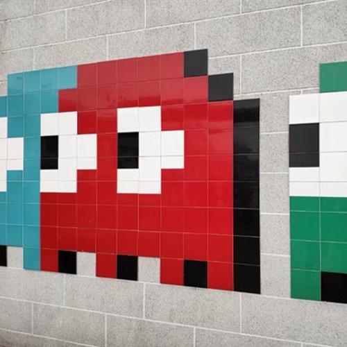 Red, green ghosts from Pac Man